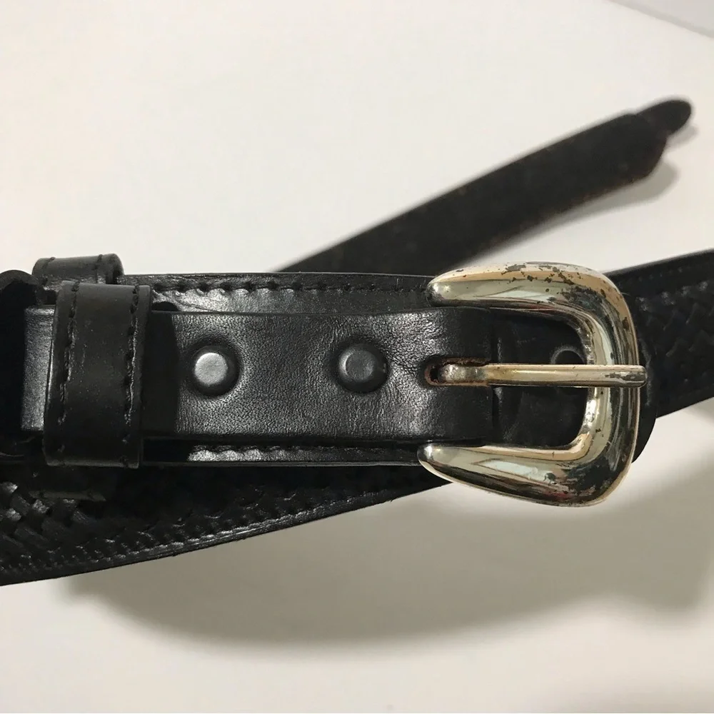 Dos Amigos Black Roped Double Strap Genuine Leather Belt Replaceable Buckle 42